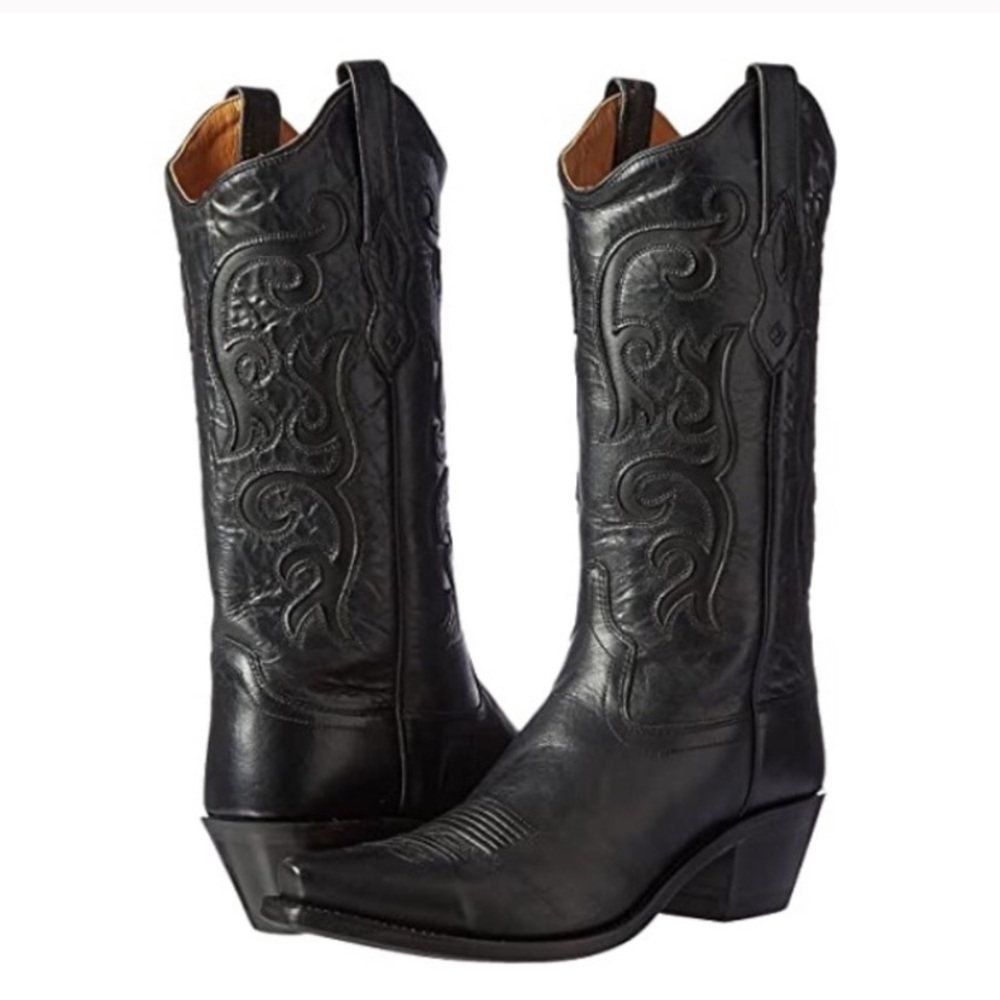 Old West Black leather cowboy boots